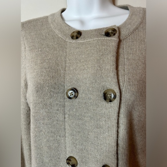 Banana Republic Cashmere Wool Blend Faux Fur Cuff Cardigan Beige Women’s Small - Picture 4 of 12